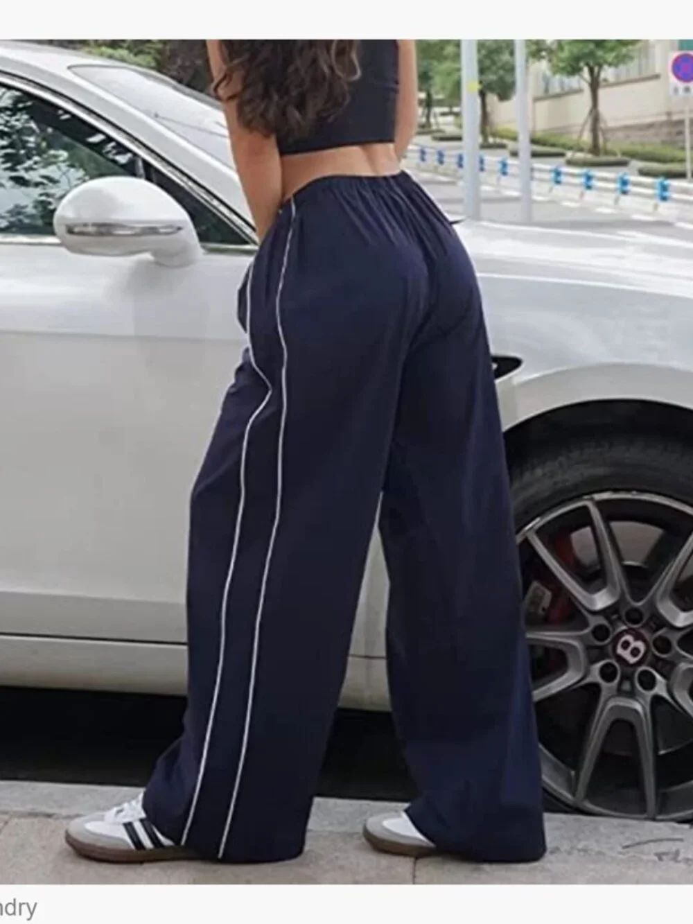 Baggy Y2K Parachute Track Pants with Drawstring Legs, Polyester - Picture 2 of 7